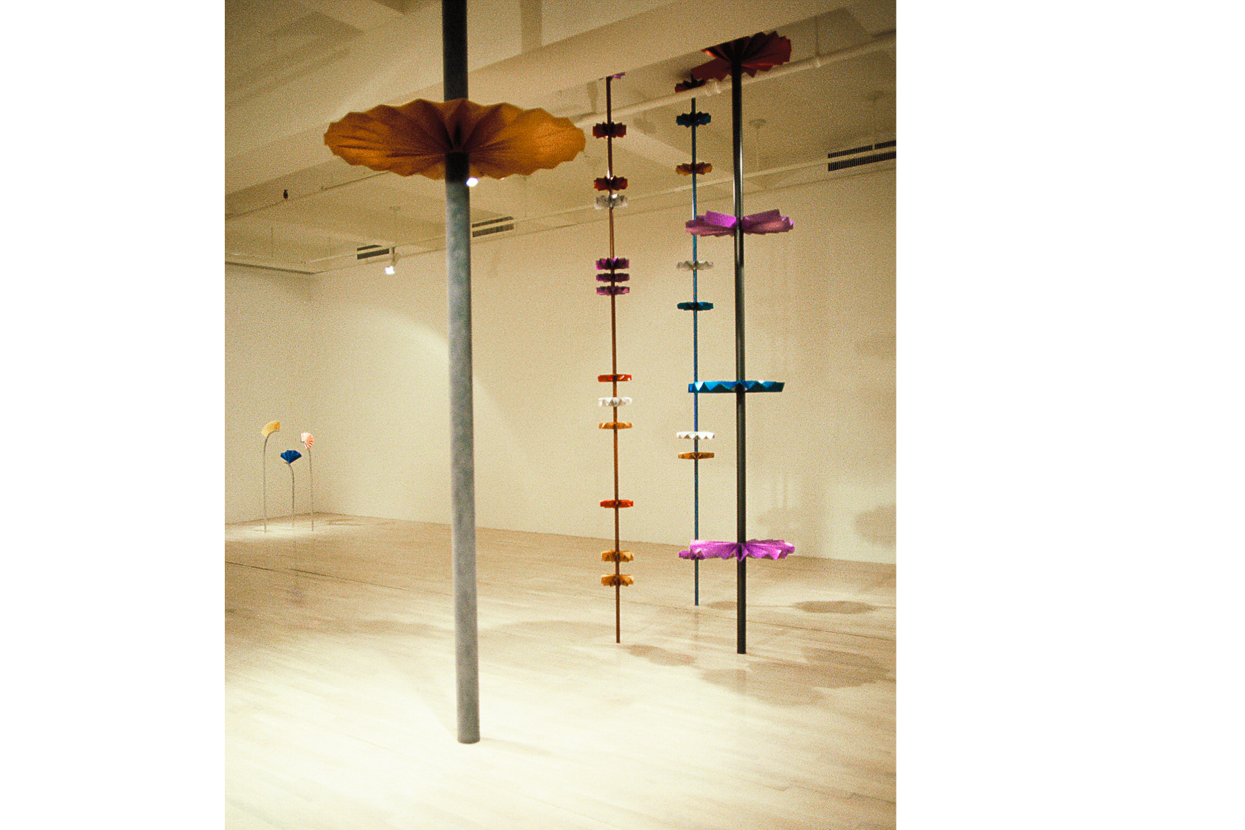From left; Three, 1977  and Harlequin Poles 1977-89